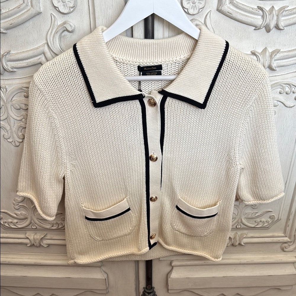 Massimo Dutti Cream and Black Cardigan